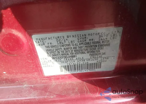 2014 Nissan Versa Note S (Sr)/S Plus/Sv z USA, uszkodzony, nr VIN 3N1CE2CP3EL419881